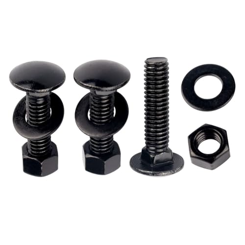 Image of 4 Sets 1 /2-13 x 1-1 /2 inch Carriage Bolts Screws Round Head Square Neck and Hex Nuts, Flat Washers 304 Stainless Steel 18-8 Full Thread, Black