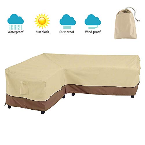 willkey L Shape Furniture Cover 420D Waterproof Dustproof Garden Patio Sofa Rattan Protector With Storage Bag for Moving (Left Facing)