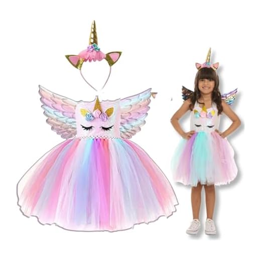 Fantasia Infantil Unicornio Completa Tiara + Asas Simples Luxo para Meninas Criança Carnaval Menina Criança Festa Halloween (G)
