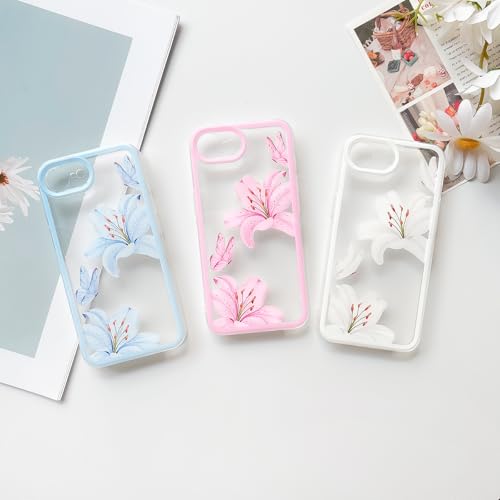 NITITOP Compatible with iPhone 16e Case Cute Lily Flower Floral Butterfly Pattern for Women Girls Color Frame Slim Shockproof Protective Phone Cover - White by NITITOP - Image 2
