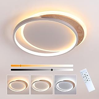 FANLG LED Ceiling Light, 40CM Wood Ceiling Lamp Dimmable with Remote Control 3000K-6000K, 24W Office Chandelier, Round Ceiling Light for Living Room/Bedroom/Office/Corridor/Kitchen
