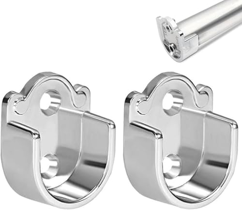 2 Pcs Wardrobe Rail Bracket, 19mm Diameter Wardrobe Closet Rod Holder, Shower Curtain Rod Pole End Supports, Zinc Alloy U-Shaped Flange Sockets for Bathroom & Wardrobe (Silver)