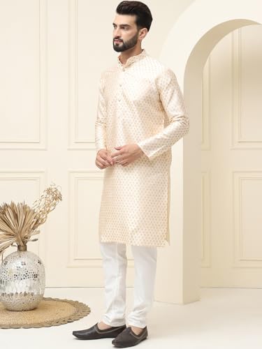 Image of SOJANYA (Since 1958 Men's Silk Blend Printed Kurta and Off White Pyjama Set