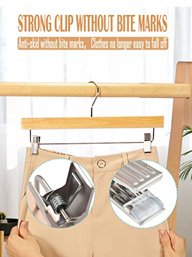 House Day Wooden Pants Hangers With Clips 10 Pack, Wood Skirt Hangers For Women, 14 Inch Hangers For Pants With Clips, Solid Wood Pants Hangers For Men 360° Swivel Hook Bottom Hangers- Natural #TOP1