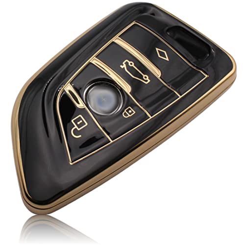 FOAMO Autoschlüssel Hülle kompatibel mit BMW 3-4-Tasten (nur Keyless-Go) - TPU Schutzhülle Cover Schlüssel-Hülle in Schwarz-Gold