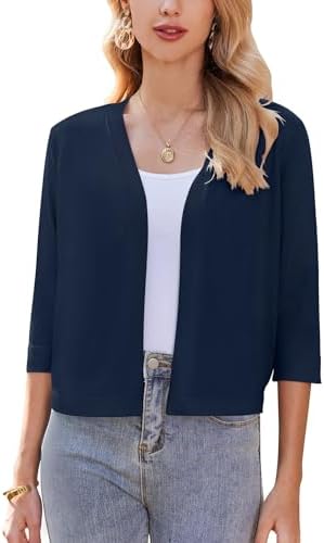 Zeagoo Damen Bolero Elegant Strickjacke Kurz Bolerojacke 3/4 Ärmel Cardigan | Schulterjacke Festlich Kurze Jacke zum Kleid Open Front Cardigan S-XXL