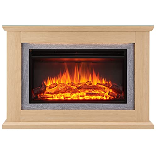 CrownFlame Xenia - Chimenea eléctrica de pie con calefacción, 1000/2000 W, Efecto Realista de Llamas 3D, iluminación LED, Mando a Distancia programable, Temporizador, termostato, marrón Claro… Cover