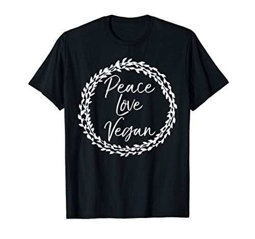 Cute Vegan Gift for Women Floral Design Peace Love Vegan Camiseta