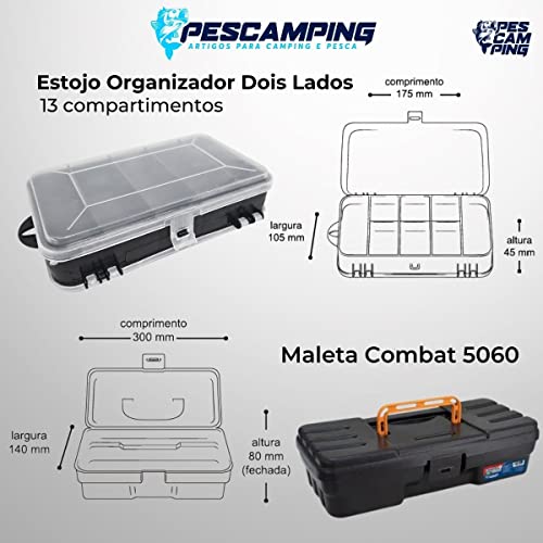 Kit De Pesca 2 Varas Telescópicas FIbra de Vidro + 2 Molinetes Com Linha + Maleta e Estojo + Iscas E