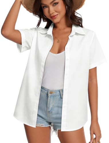 Image of Women Hawaiian Shirt Button Down Summer Tops Beach Short Sleeve Blouse