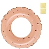 浮き輪 ビニール補修用テープ2枚付き フロート うきわ 1人乗り 子供用 大人用 子供 キッズ 浮き具O型 強い浮力 厚く 耐久性 空気 漏れにくい 壊れにくい 安定性 折りたたみ式 キラキラ 夏休み 暑さ対策 プール 夏海遊び 夏 水遊び 夏対策 プールパーティー 海水浴 日光浴 空気入れ 60-120CM (チェリー, 60)