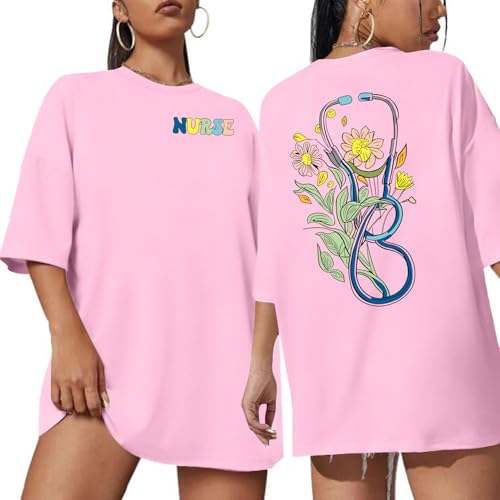 Nurse Shirt for Women Nurse Life Floral T Shirt Nurse School Tshirt Nursing Stethoscope Graphic Tee Tops(Pink1, Medium)
