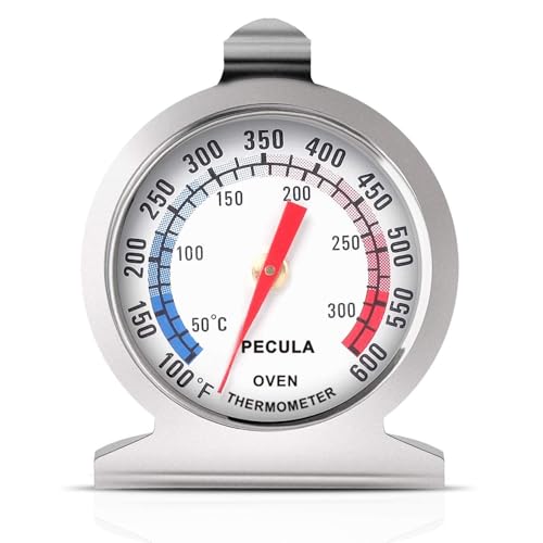 Stainless Steel Oven Thermometer 50-300°C/100-600°F, Analog Instant Read, Battery-Free Kitchen Cooking Thermometer, Hook & Stand Design Food Thermometer for Oven, Grill, Smoker, Fryer