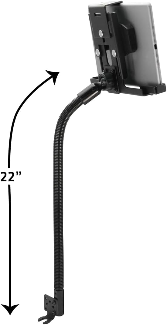 ARKON Mounts Metal Seat Rail or Floor Mount Locking Tablet Holder with Adjustable arm for car or Trucks, Works with iPad Air 5th Gen iPad 9th Gen, Easy Installation, Heavy-Duty Components TAB488L22AL