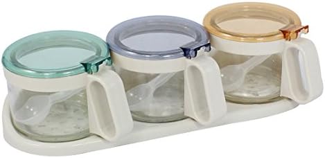 Ruilogod Glass Kitchen Utensil Salt Sugar Spice Container Set 3 in 1 w Pedestal (id: 3fc 8bd fff 205 bef image 3