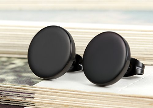 Flongo Men's Women's 12mm Round Stainless Steel Black Tunnel illusion Tapers Cheater Faux Fake Stud Earrings2