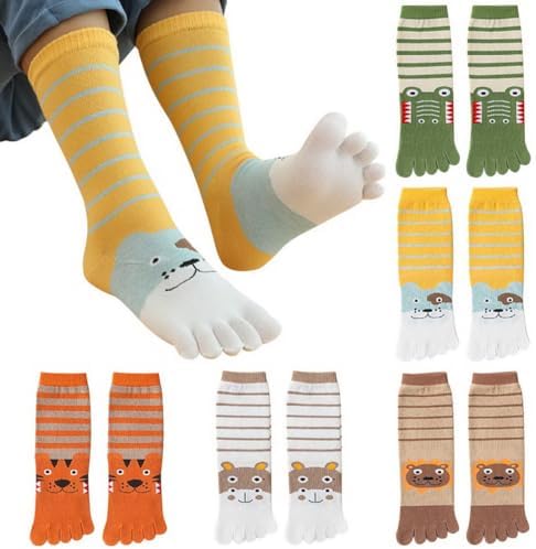 Lot De 4 Paires - Chaussettes à Orteils Enfant - Coton Sport Animaux Mignons 3-12 Ans