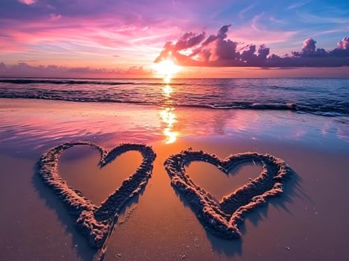 Wionheng Diamond Painting Love Beach pintura diamante crianças, 5D Diamond Painting kit completo, artesanato adulto DIY desenhos com diamantes, para decoração de parede casa presentes 40 x 30 cm t-26