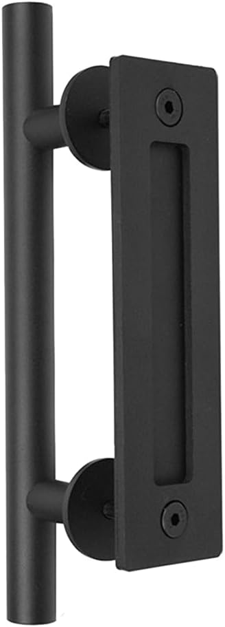 Yahpetes Sliding Barn Door Handles 12 Inch Heavy Duty Steel Gate Pull Handle Black Flush Square Base Handle Pull for Gate, Garage, Sheds (Round Tube Handle, 1 Pcs)