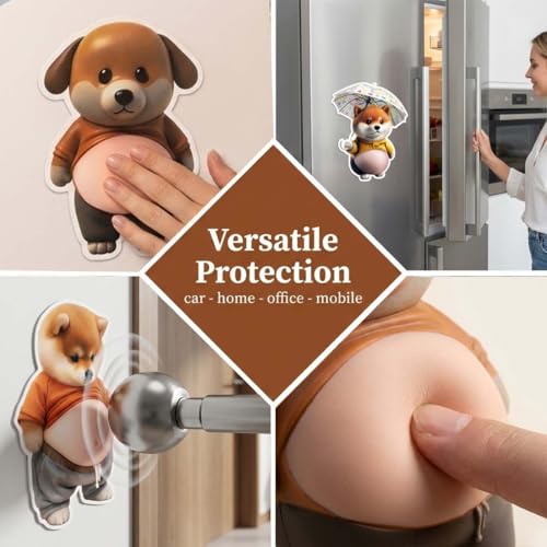 ZENQARI 4 Stück Türstopper Sticker aus Gummi & PVC – Braune Shiba Inu Hundekopf Aufkleber als lustiger Türanschlag und Handy-Sticker für Zuhause, je 11 x 7 cm