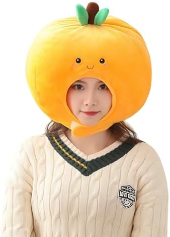 HIPIHOM Plush Fruit Headgear Hat Funny Novelty Hat Sleeping Pillow Toy Photo Props Warm Cosplay Costume Head Accessories