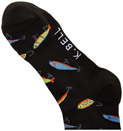 K. Bell Men's Sports and Outdoors Fun Novelty Crew Socks, Lures (Black), Shoe Size: 6-12 - Image 4