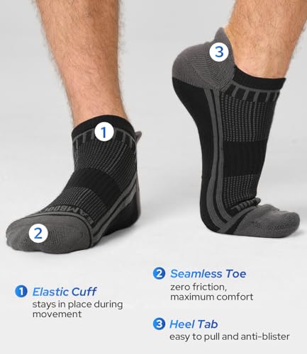 BAMBOO COOL Mens Ankle Socks Bamboo Viscose Athletic Moisture-Wicking Low Cut Running Cushioned Socks4