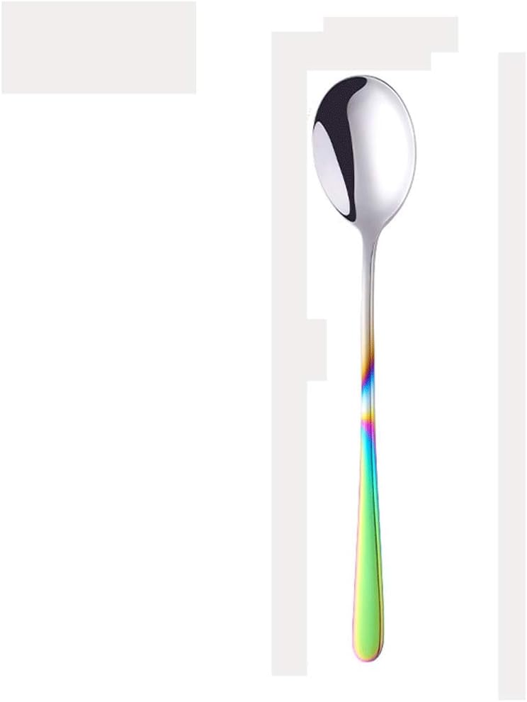 Soup Spoon Colored Soup Spoon Stainless Steel Round Spoon, Titanium Plated Tableware Food Grade Spoon Thick Soup Spoon 8.1in/6 Inch Rice Spoon (Color : Multi-colored-0, Size : S) (Pink Small)