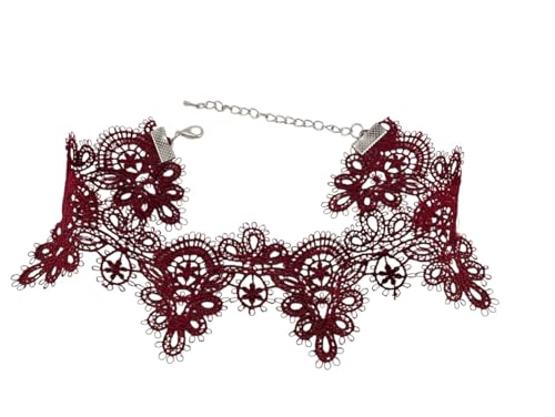 Dark Cherry Red/Burgundy Ornate Lace Choker simple wide scalloped gothic band 12 to15 adjustable