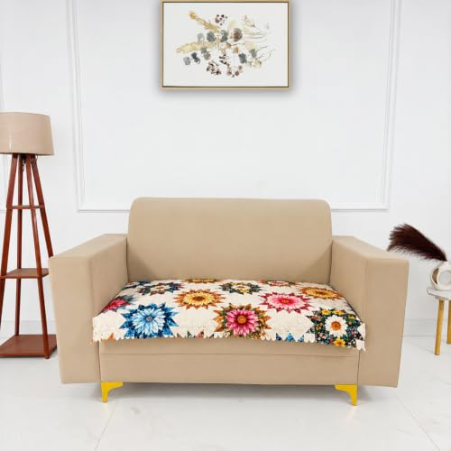 Image of Homerz Premium Printed Quilted Velvet Sofa Slip Cover Protector with Tassels, Sofa Mat, Exact Size, Antislip Cover (Morocco, 2 Seater, Half)