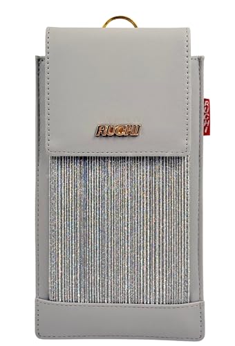 Image of Tickles Fancy Artificial Vegan Leather Mobile Pouch with Waist Clip Saree Hook for Girls Women (Color: Grey) (Suitable for Mobile Sizes: Below 6.5 Inches)