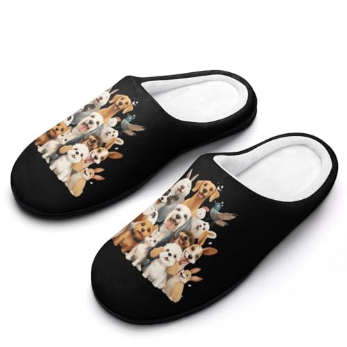 Dogs And Birds Women's Cotton Slippers Indoor Outdoor Slip-on Warm House Shoes with Anti-Skid Rubber Sole