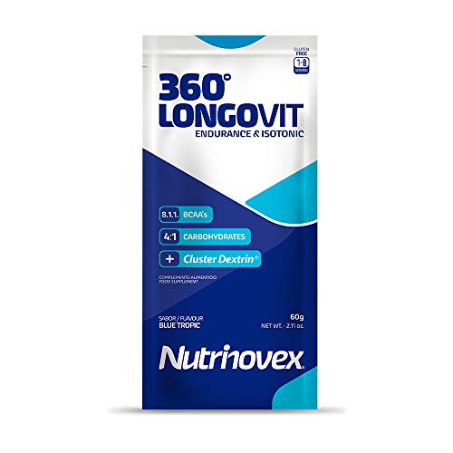 Bebida isotónica y energética Nutrinovex 360º Longovit con BCAA's, Glutamina y Magnesio (Blue tropic, 60g x 12 ud)