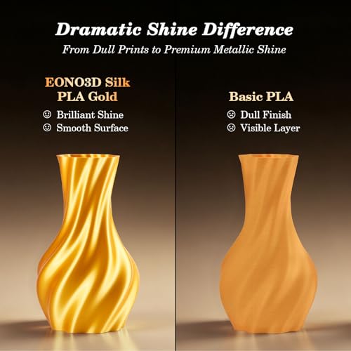 Image of Silk Gold PLA Filament 1.75mm, Metallic Gold 3D Printer Filament, Shiny Silk PLA Filament High Gloss Finish, Easy to Print, ±0.03mm Accuracy, 1kg Spool, AMS Compatible
