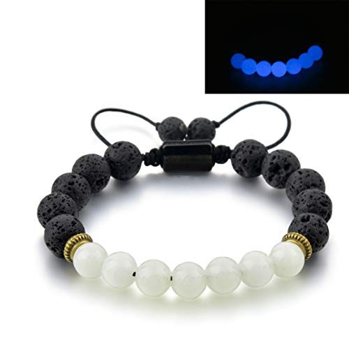 Mystiqs Kids Blue Glowing Stone & Lava Rock Beaded Adjustable Bracelet Essential Oil Diffuser For Aromatherapy Ideal For Anti-Stress Or Anti-Anxiety Made With Real Stones No Silicone No Plastic 6-13 #TOP1