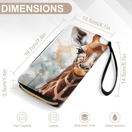 Women Wallets Watercolor Deer Giraffe Leather Wallet for Women Thin Wallet with Zipper Pocket Card Holder2