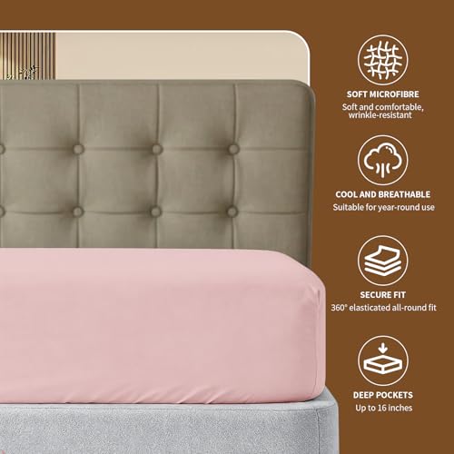 Image of HBHLFZ Full Fitted Sheet Only, Soft Breathable Bottom Sheet - 54 inchx75 inch Deep Pockets Full Size Fitted Sheet - All Around Stretch Fit, Wrinkle Resistant, Colorfast - Easy Care, Light Pink
