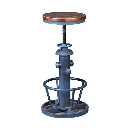 Topower Aged Steampunk Deco Industrial Round Bottom Adjustable Height Cafe Coffee Retro Vintage Fire Hydrant Design Pub Kitchen Counter Bar Stool (Antique Blue, Wooden Top)