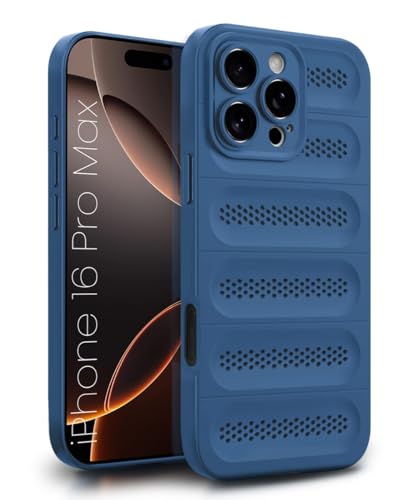 Image of WOW IMAGINE Ultimate Silicone Back Cover Case for iPhone 16 Pro Max | Heat Dissipation Thin Soft TPU | 360 Camera Protection | Breathable Cooling Holes - Deep Blue