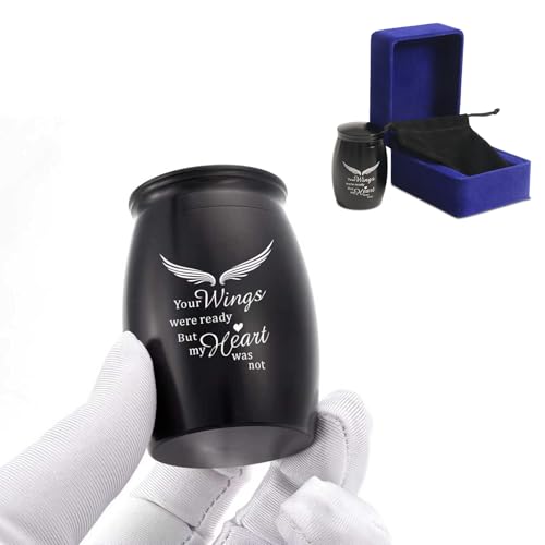 Image of Black Small Keepsake Urn for Ashes Adult Male /Man /Dad /Father | 2.7 inch Mini Urns for Human Ashes - Token Sharing Mini Memorial Urn with Velvet Bag and Case