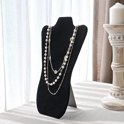 MOOCA Deluxe Black velvet MDF Wood Jewelry and Necklace Easel Display Stand, Set of 6