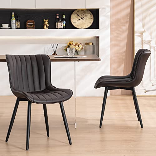 Younuoke Dining Chairs Set Of 2,Upholstered Mid Century Modern Chair Armless Faux Leather Accent Chairs With Backrest Metal Legs And Adjustable Feet For Kitchen Living Room Bedrooms,Brown #TOP15