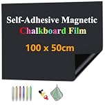JOMUSAGA Magnetic Chalkboard Film, 100 x 50 cm, Self-Adhesive Blackboard Sheets, Blackboard Paper for Wall, Includes Dry Wipe Pens, Eraser & Magnets – Ideal for School, Home & Office