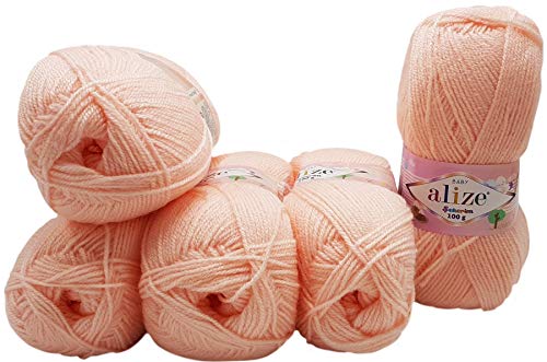 Fil Coton Beige Pour Tricot Bébé - 6 Pelotes 100% Coton + Crochets Et Accessoires