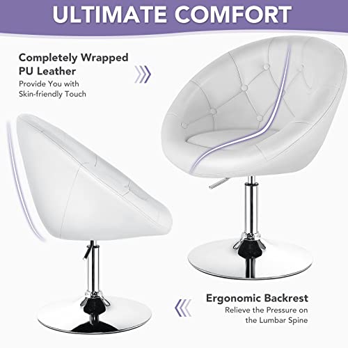 Giantex Swivel Round Vanity Chair, Height Adjustable Tilt Makeup Chair With Back, Beauty Chair For Makeup Room, Barber's Shop, Bar, Modern Living Room Accent Chair, White #TOP4