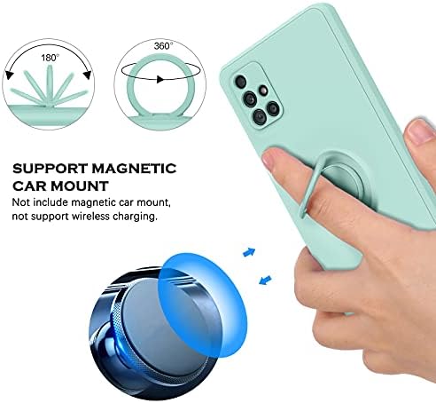 YINLAI Samsung Galaxy A51 Case Slim Gel Silicone with 360 Ring Holder Kickstand Magnetic Car Mount TPU Rubber Protection Shockproof Cover Case for Samsung Galaxy A51, Light Cyan