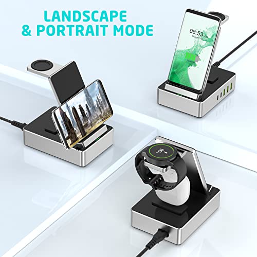 100W Aluminum Alloy Wireless Charger, 8 In 1 Charging Station For Samsung Devices,Usb C Charger Dock For S22 Ultra, Etc.galaxy Watch 5, Active 2/1, Galaxy Buds/Pro/Live (Silver) #TOP3