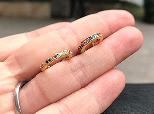 Chic Rainbow Cubic Zirconia Ear Cuff Colorful Cz Non Pierced Dainty Simple Ear Cuff Conch Earring Clip Earrings #TOP7