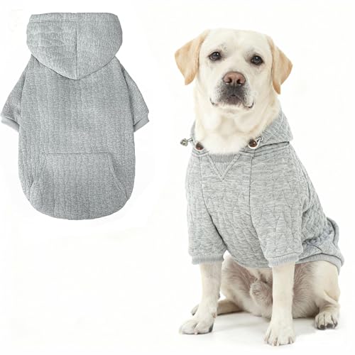 EXPAWLORER Textured Cable Knit Basic Dog Hoodie, Elevated Style Dog Sweater with Leash Hole and Pocket, Soft and Warm Pet Winter Coat, Cold Weather Clothes for Small Medium Large Dogs,Grey XL - image 1
