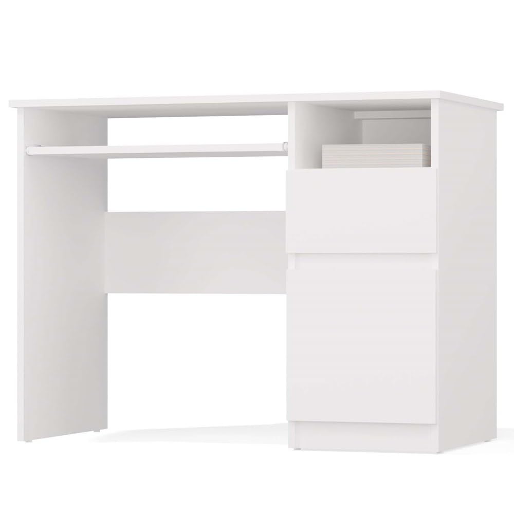 Bureau informatique avec tiroir et placard blanc CDF table de travail compacte de 98,5 cm